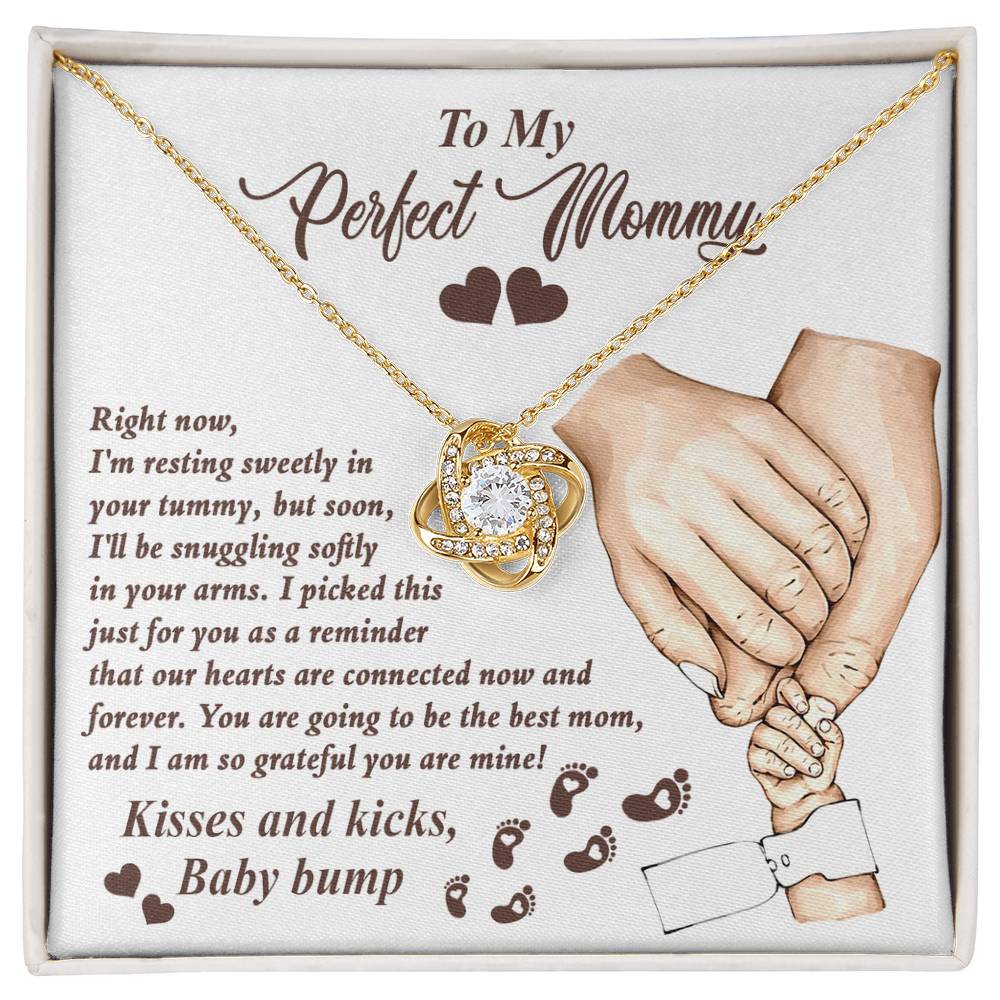 To My Perfect Mommy - "Kisses and Kicks, Baby Bump." - Love Knot Necklace