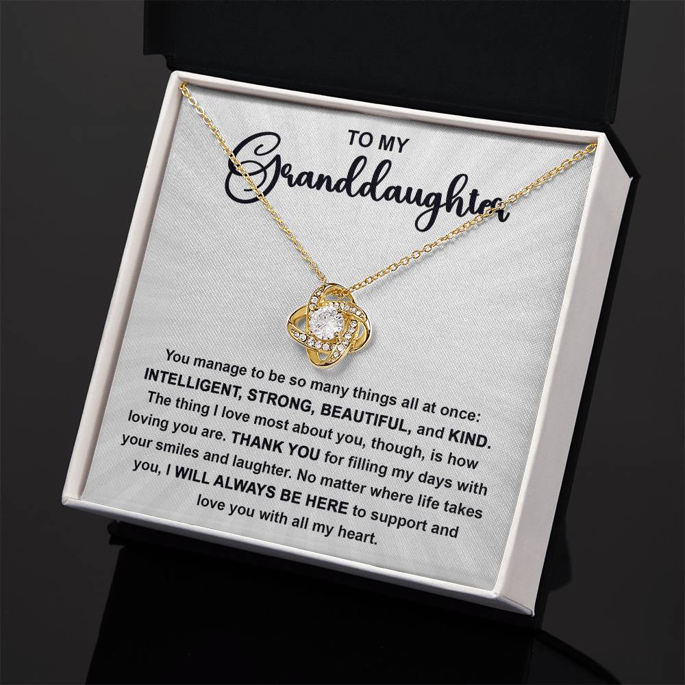 To My Granddaughter - "INTELLIGENT, STRONG, BEAUTIFUL and KIND ." - Interlocking Hearts Necklace