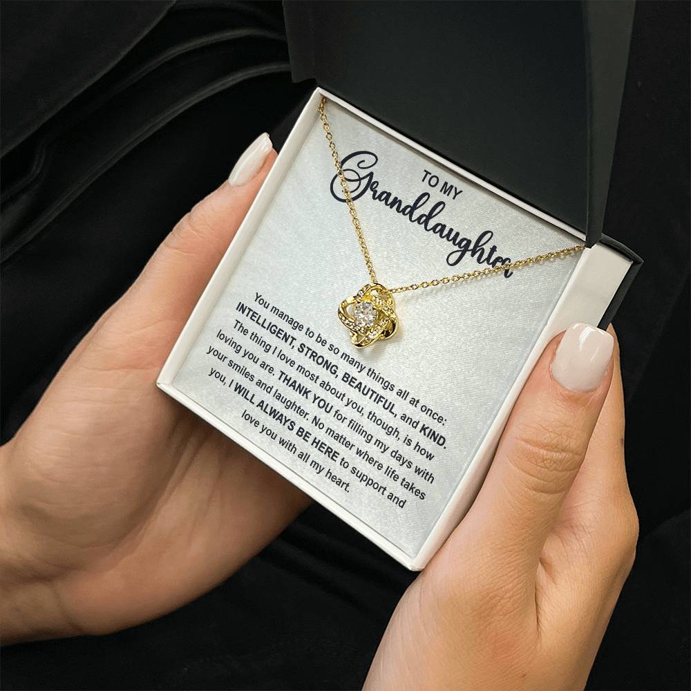 To My Granddaughter - "INTELLIGENT, STRONG, BEAUTIFUL and KIND ." - Interlocking Hearts Necklace