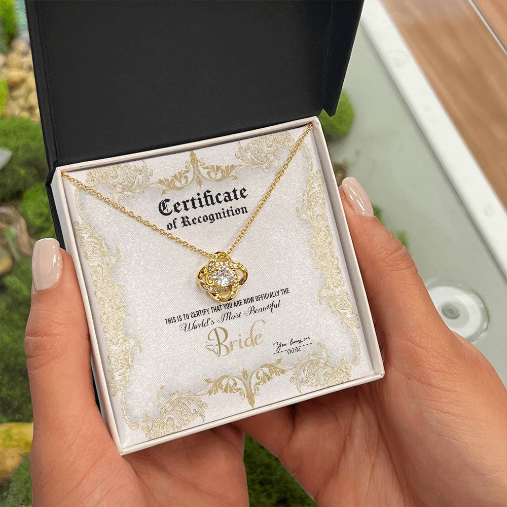 CERTIFICATE OF RECOGNITION - WORLD'S MOST BEAUTIFUL BRIDE - Love Knot Necklace