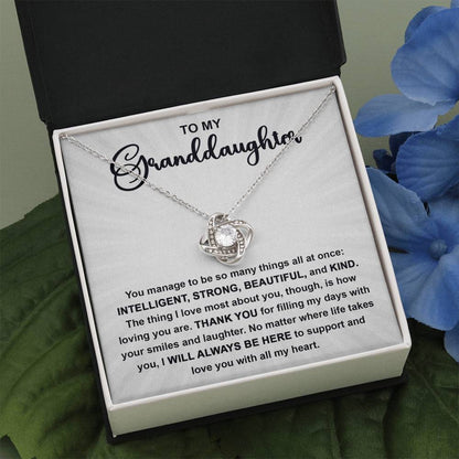 To My Granddaughter - "INTELLIGENT, STRONG, BEAUTIFUL and KIND ." - Interlocking Hearts Necklace