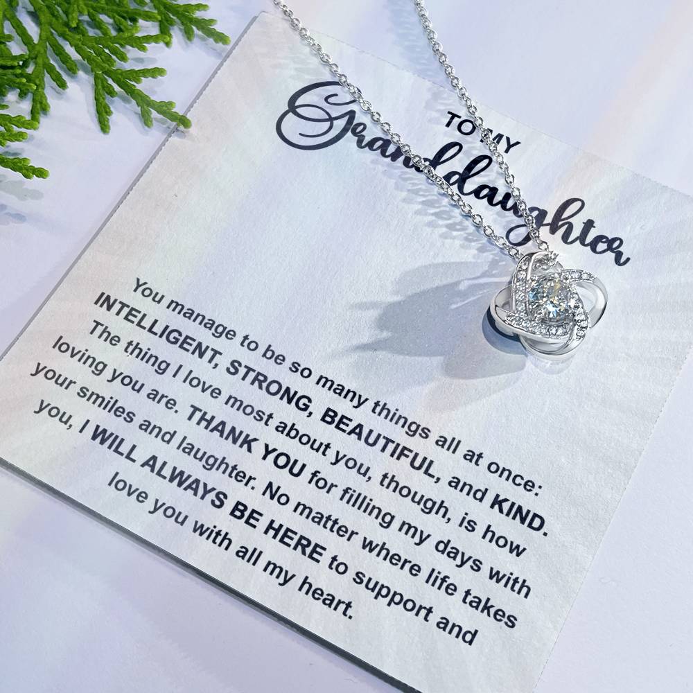 To My Granddaughter - "INTELLIGENT, STRONG, BEAUTIFUL and KIND ." - Interlocking Hearts Necklace