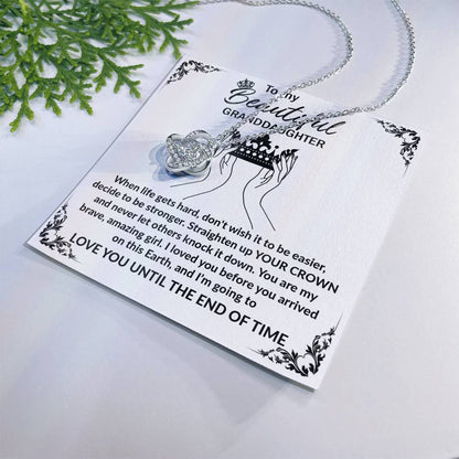 To My Beautiful Granddaughter - "Straighten Up Your Crown." - Interlocking Hearts Necklace