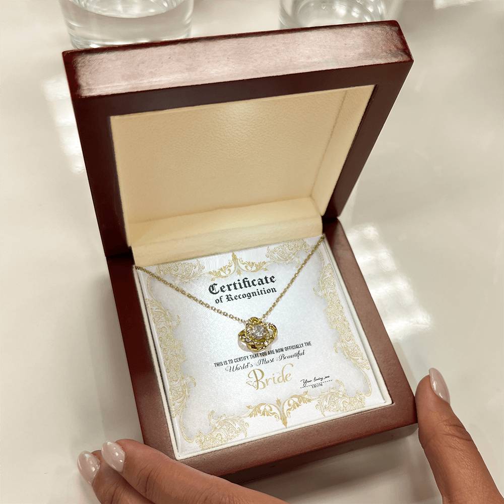 CERTIFICATE OF RECOGNITION - WORLD'S MOST BEAUTIFUL BRIDE - Love Knot Necklace