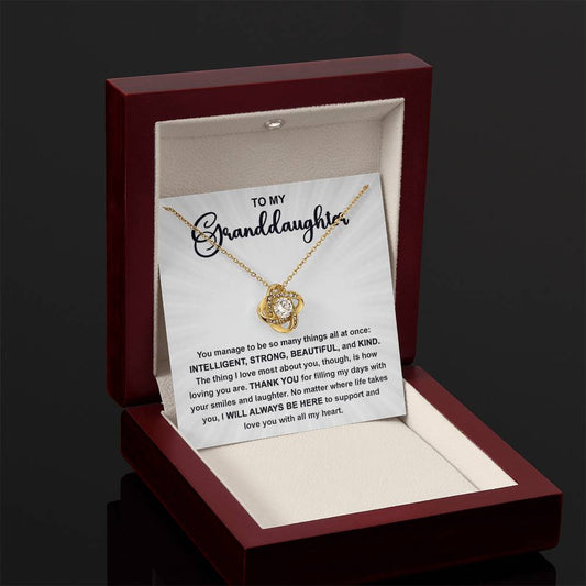 To My Granddaughter - "INTELLIGENT, STRONG, BEAUTIFUL and KIND ." - Interlocking Hearts Necklace