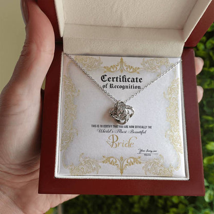 CERTIFICATE OF RECOGNITION - WORLD'S MOST BEAUTIFUL BRIDE - Love Knot Necklace