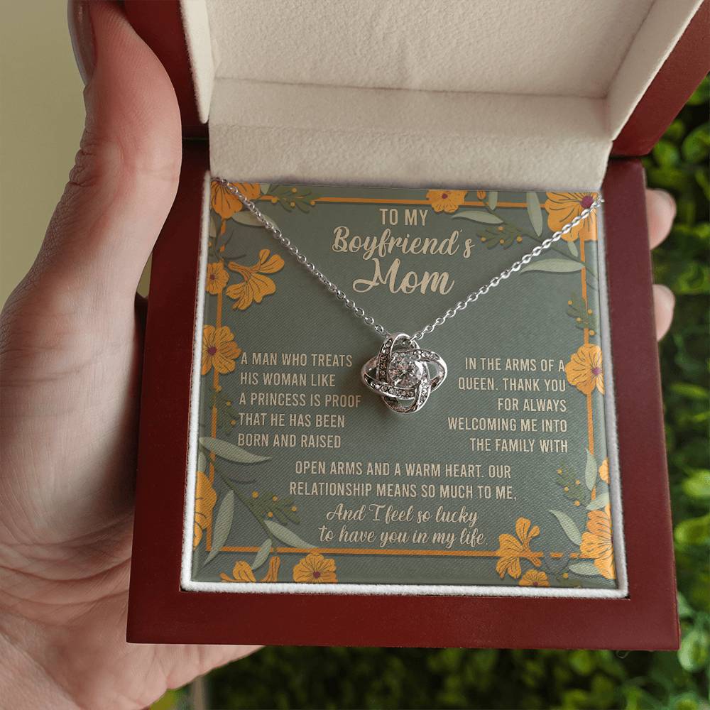 To My Boyfriend's Mom - "He has been born and raised in the arms of a queen." - Love Knot Necklace