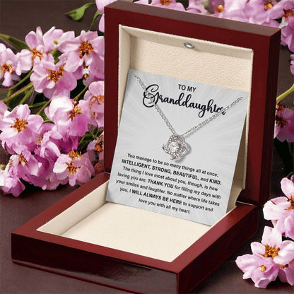 To My Granddaughter - "INTELLIGENT, STRONG, BEAUTIFUL and KIND ." - Interlocking Hearts Necklace