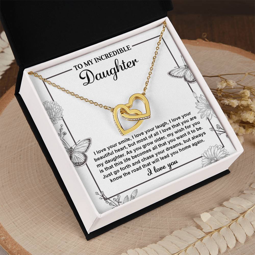 To My Incredible Daughter - "I Love Your Beautiful Heart." - Interlocking Hearts Necklace