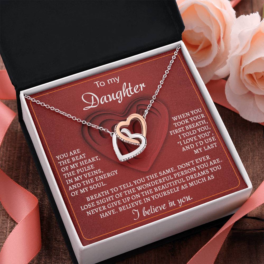 To My Daughter - "You Are The Beat of My Heart." - Interlocking Hearts Necklace