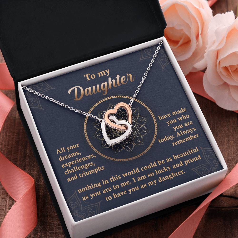 TO MY DAUGHTER - "LUCKY AND PROUD" - Interlocking Hearts Necklace