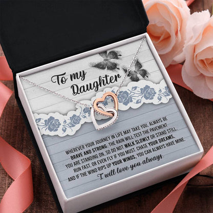 TO MY DAUGHTER -"BRAVE & STRONG" - Interlocking Hearts Necklace