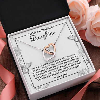 To My Incredible Daughter - "I Love Your Beautiful Heart." - Interlocking Hearts Necklace