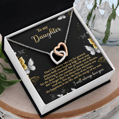 To My Daughter - "You are the beat of my heart." - Interlocking Hearts Necklace