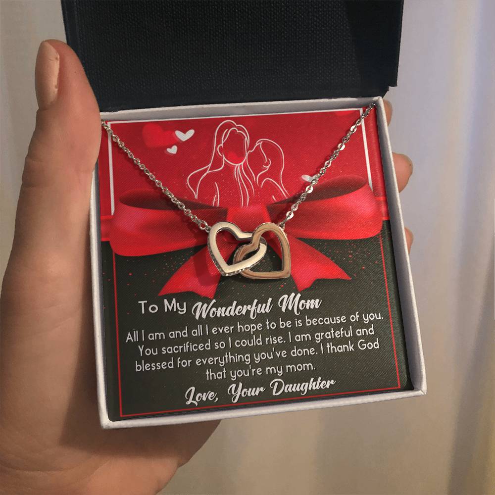 To My Wonderful Mom - Interlocking Hearts Necklace