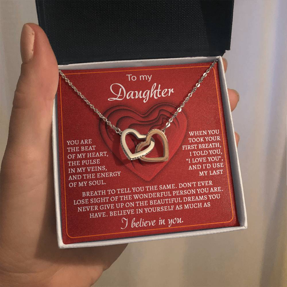 To My Daughter - "You Are The Beat of My Heart." - Interlocking Hearts Necklace