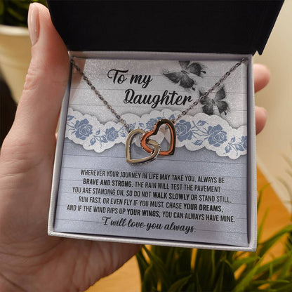 TO MY DAUGHTER -"BRAVE & STRONG" - Interlocking Hearts Necklace