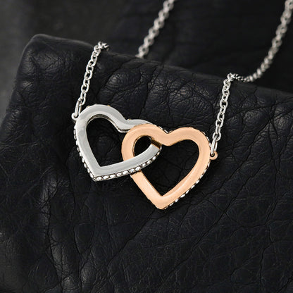 To My Beautiful Granddaughter. "I May Not Carry You In My Arms..." -  Interlocking Hearts Necklace