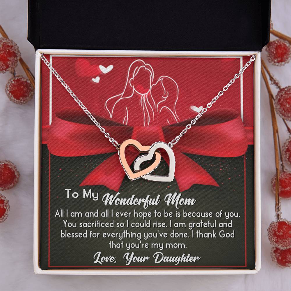 To My Wonderful Mom - Interlocking Hearts Necklace