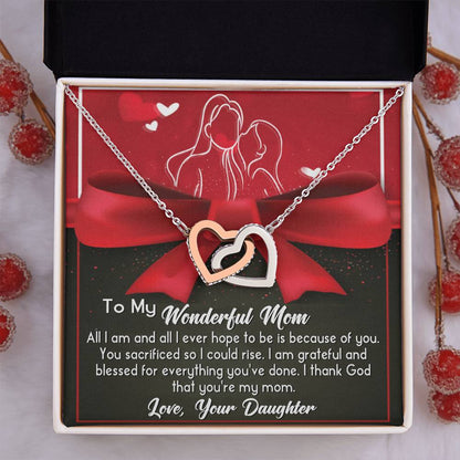 To My Wonderful Mom - Interlocking Hearts Necklace