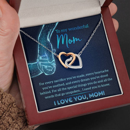 To My Wonderful Mom - "For Every Sacrifice You've Made..." - Interlocking Hearts Necklace