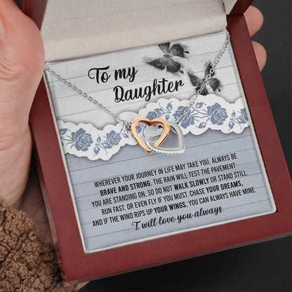 TO MY DAUGHTER -"BRAVE & STRONG" - Interlocking Hearts Necklace