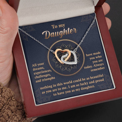 TO MY DAUGHTER - "LUCKY AND PROUD" - Interlocking Hearts Necklace