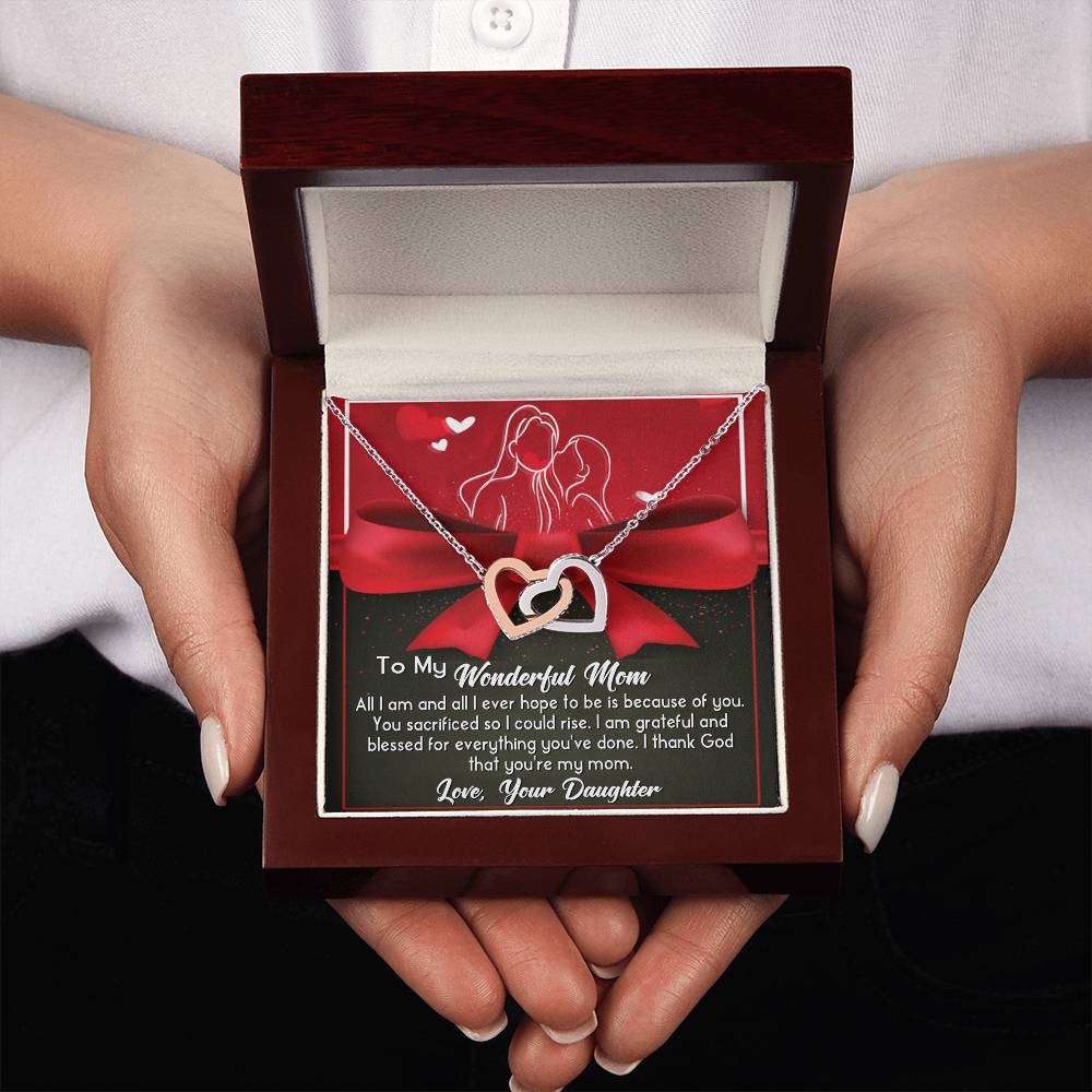 To My Wonderful Mom - Interlocking Hearts Necklace