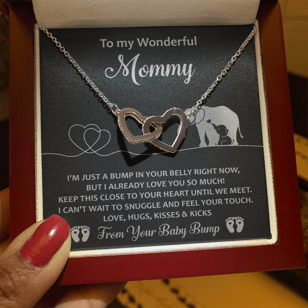 To My Wonderful Mommy  - "I can't wait to snuggle and feel your touch." - Interlocking Hearts Necklace