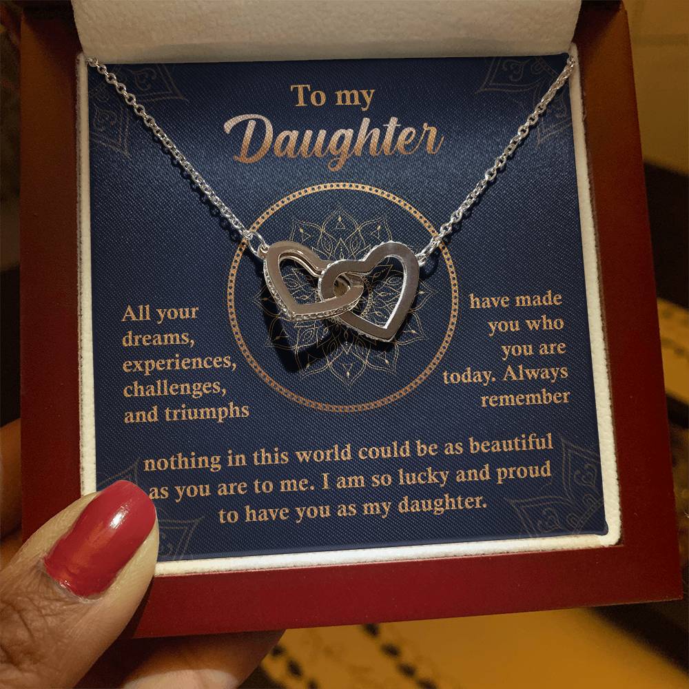 TO MY DAUGHTER - "LUCKY AND PROUD" - Interlocking Hearts Necklace