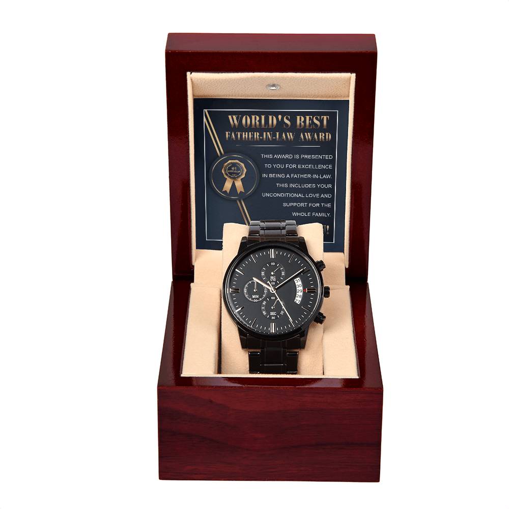 WORLD'S BEST FATHER-IN-LAW AWARD  "WE LOVE YOU!" - Black Chronograph Men's Watch