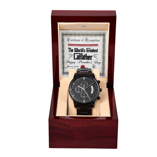 THE WORLD'S GREATEST CAT FATHER - "HAPPY FATHER'S DAY" - Black Chronograph Men's Watch