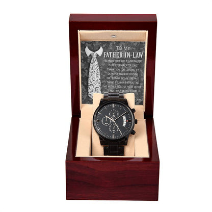 TO MY FATHER-IN-LAW  "THANK YOU FOR ENTRUSTING ME..." - Black Chronograph Men's Watch