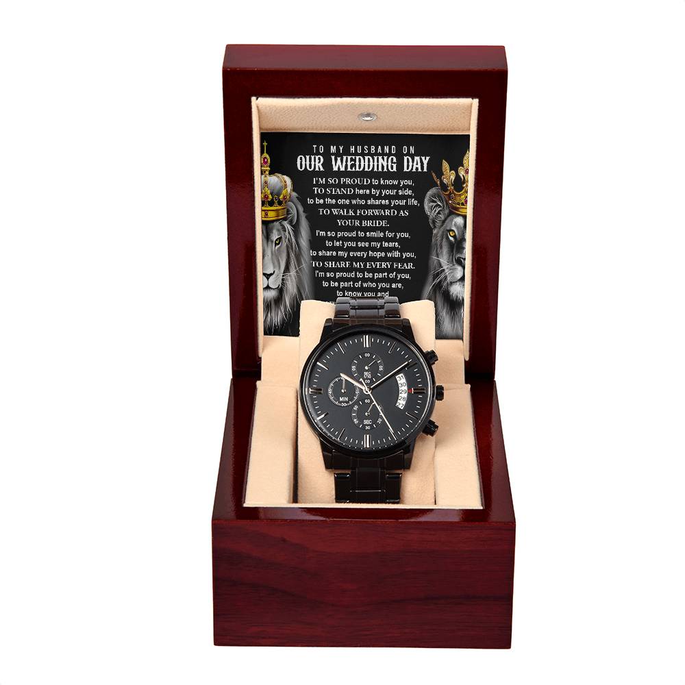 TO MY HUSBAND ON OUR WEDDING DAY - Black Chronograph Men's Watch