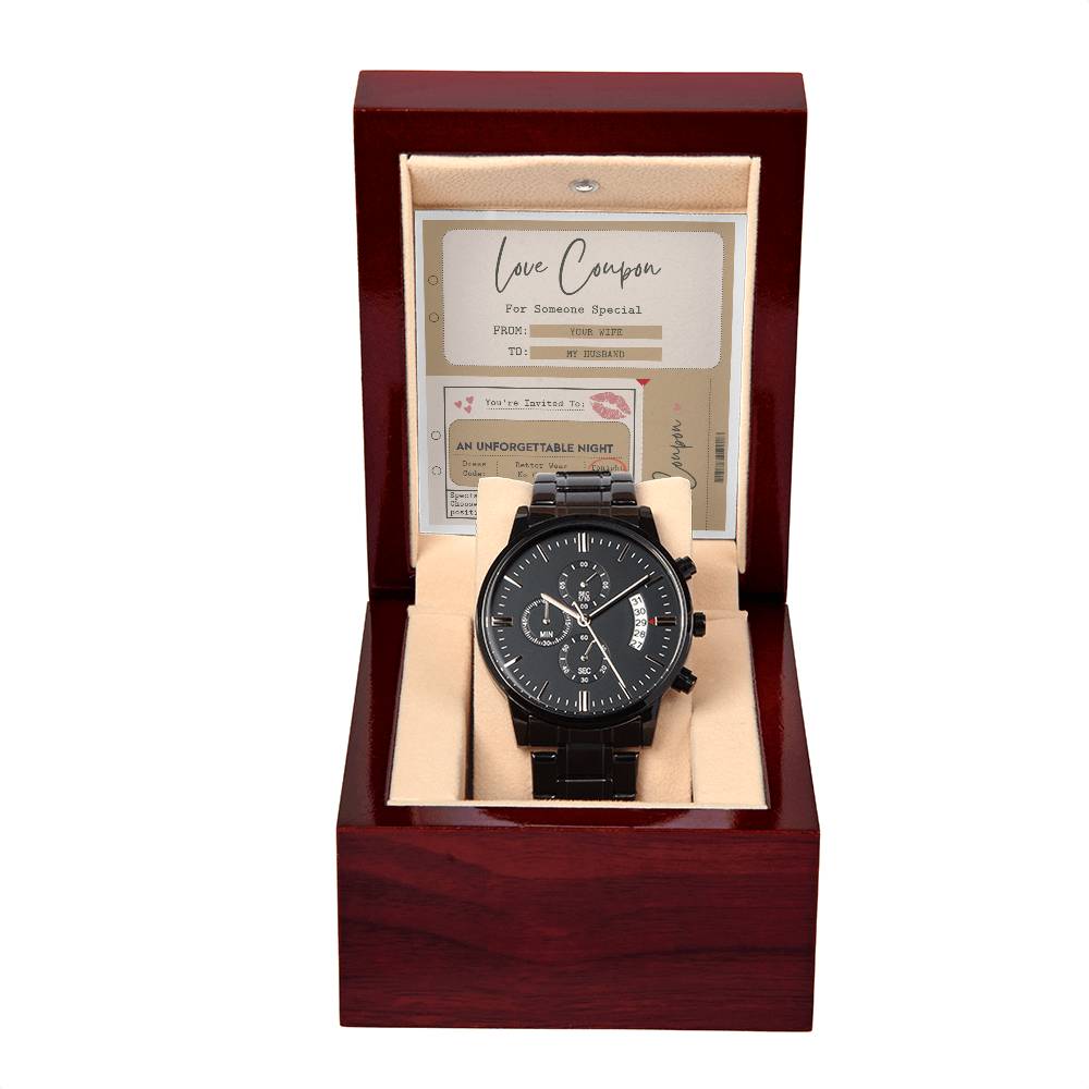 LOVE COUPON FROM WIFE TO HUSBAND - Black Chronograph Men's Watch