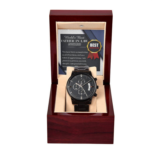 WORLD'S BEST FATHER-IN-LAW AWARD - "I AM GREATFUL TO YOU." - Black Chronograph Men's Watch