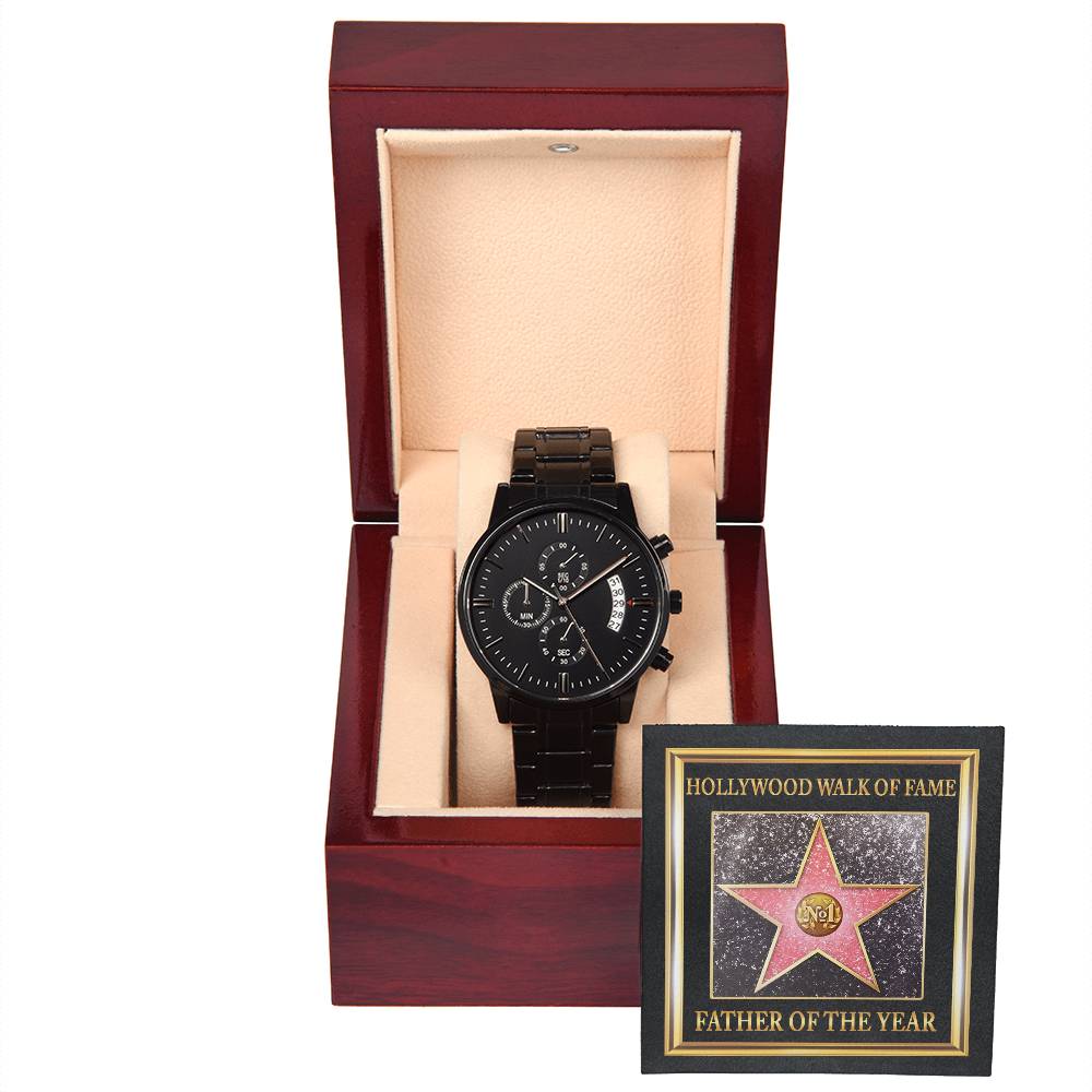 HOLLYWOOD WALK OF FAME - "FATHER OF THE YEAR" - Black Chronograph Men's Watch