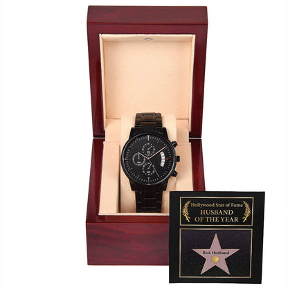 HOLLYWOOD STAR OF FAME - HUSBAND OF THE YEAR - Black Chronograph Men's Watch