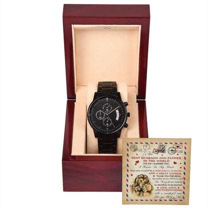 "BEST HUSBAND AND FATHER IN THE WORLD" - Black Chronograph Men's Watch