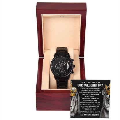 TO MY HUSBAND ON OUR WEDDING DAY - Black Chronograph Men's Watch