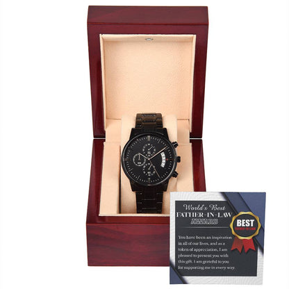 WORLD'S BEST FATHER-IN-LAW AWARD - "I AM GREATFUL TO YOU." - Black Chronograph Men's Watch