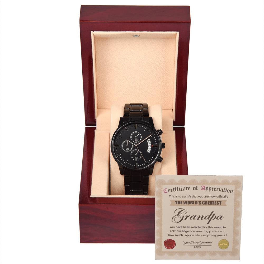 CERTIFICATE OF APPRECIATION - "THE WORLD'S GREATEST GRANDPA"  - Black Chronograph Men's Watch