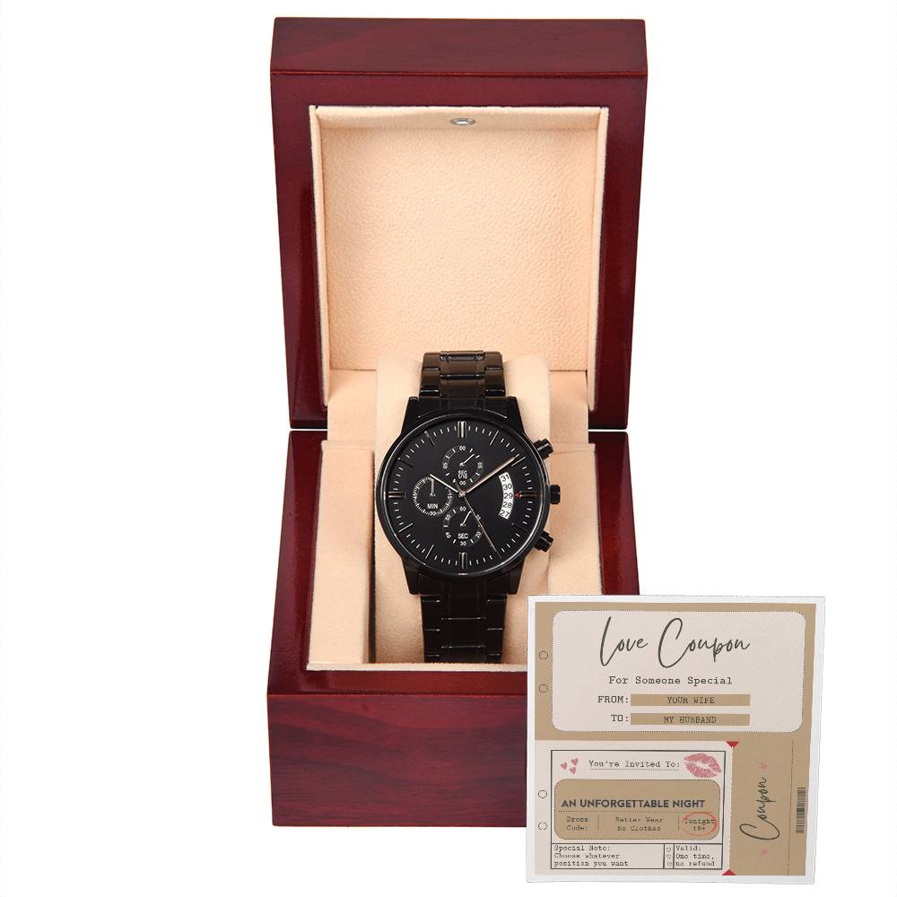 LOVE COUPON FROM WIFE TO HUSBAND - Black Chronograph Men's Watch