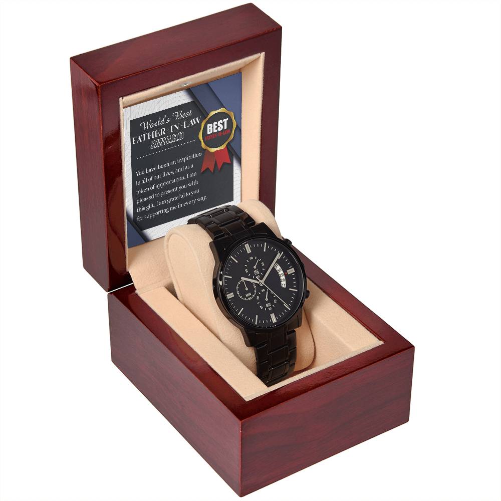 WORLD'S BEST FATHER-IN-LAW AWARD - "I AM GREATFUL TO YOU." - Black Chronograph Men's Watch