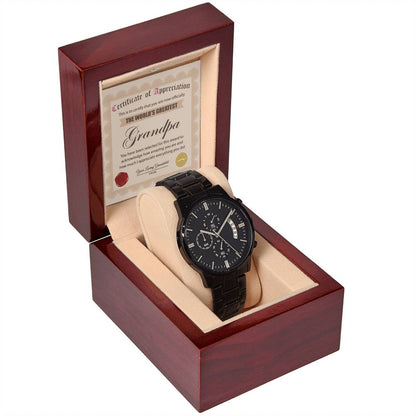 CERTIFICATE OF APPRECIATION - "THE WORLD'S GREATEST GRANDPA"  - Black Chronograph Men's Watch