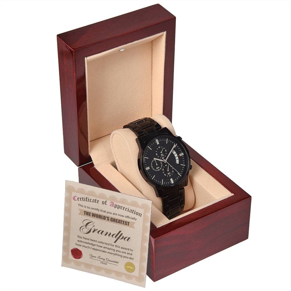 CERTIFICATE OF APPRECIATION - "THE WORLD'S GREATEST GRANDPA"  - Black Chronograph Men's Watch