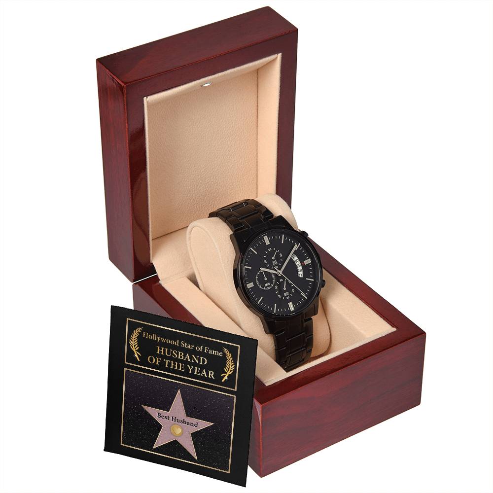 HOLLYWOOD STAR OF FAME - HUSBAND OF THE YEAR - Black Chronograph Men's Watch