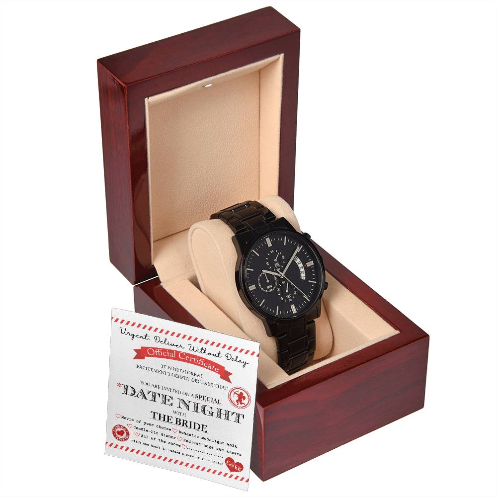 DELIVER WITHOUT DELAY - DATE NIGHT WITH THE BRIDE - Black Chronograph Men's Watch