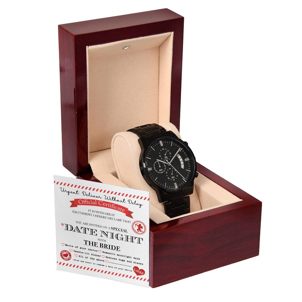 DELIVER WITHOUT DELAY - DATE NIGHT WITH THE BRIDE - Black Chronograph Men's Watch