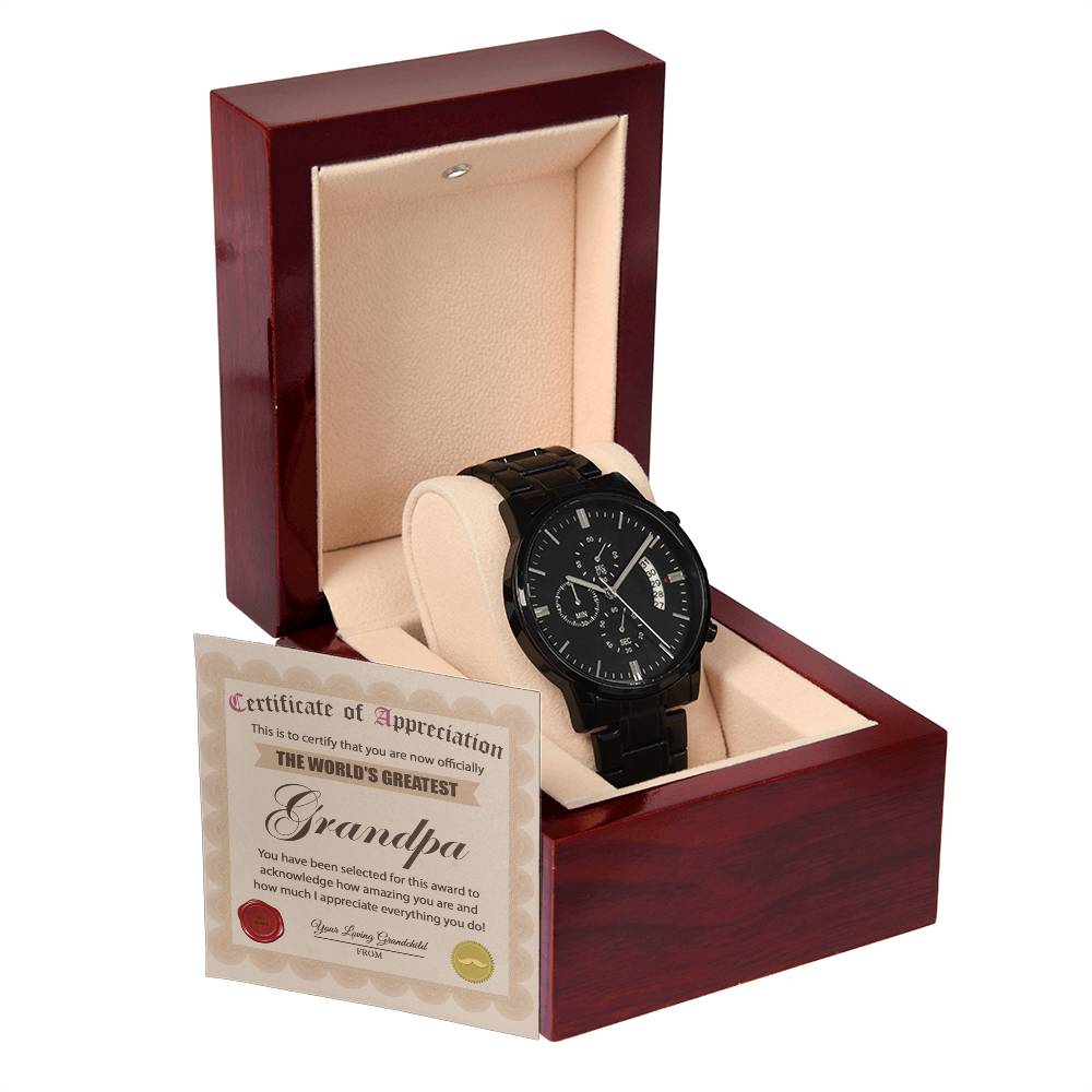 CERTIFICATE OF APPRECIATION - "THE WORLD'S GREATEST GRANDPA"  - Black Chronograph Men's Watch